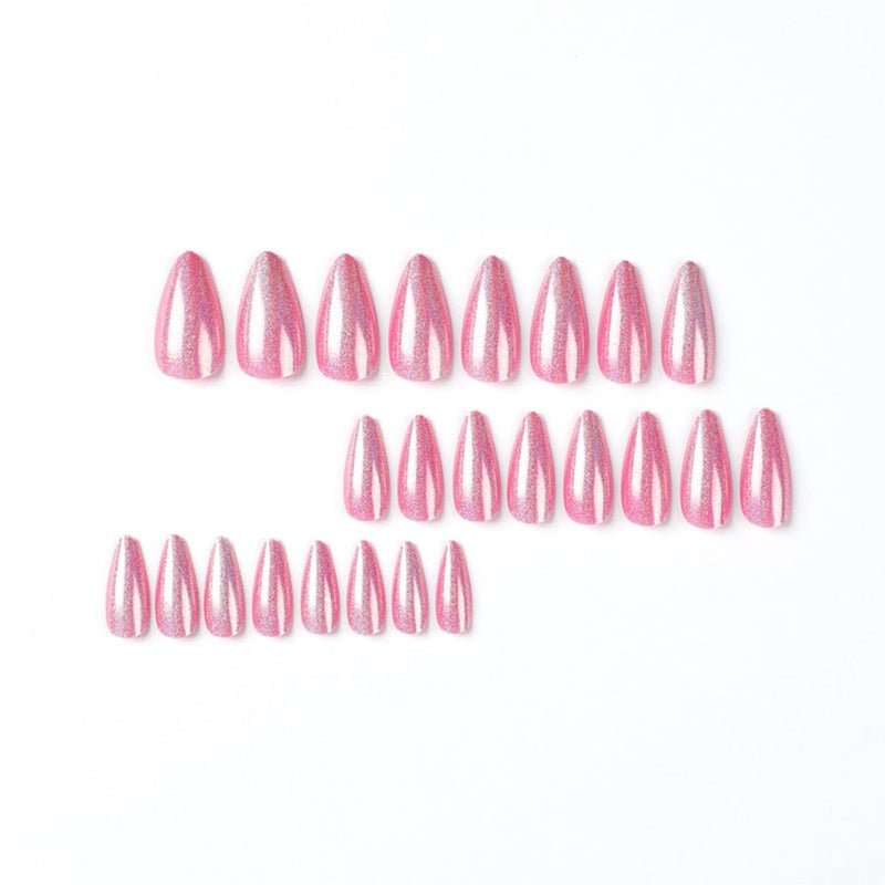 CTTHNBD Press on Nails Almond - Medium Fake Nails with Chrome Colorful Design - Pink False Nails Press ons - for Women 24 Pcs - Image 2